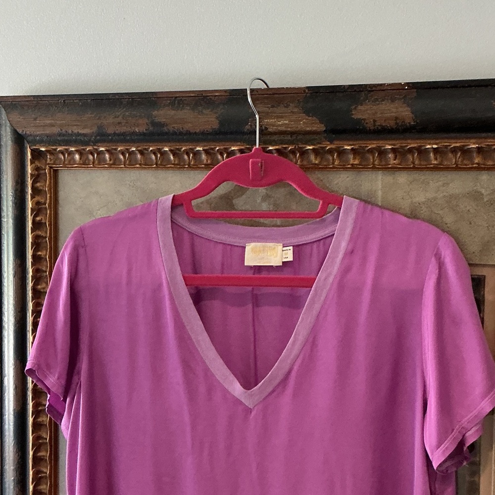 Nation Los Angeles “June” V-Neck Short Sleeve Tee in Bright Magenta